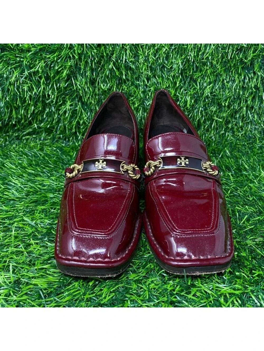 Tory Burch Perrine Patent Leather Mid Heel 55 mm Loafer Womens 7.5M Rubino 2233